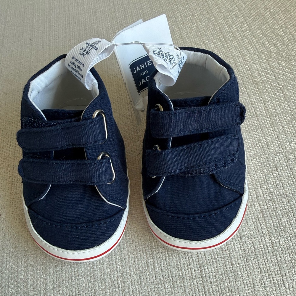 Janie and Jack Navy Canvas Sneakers with White and Red Accents 0-3 months